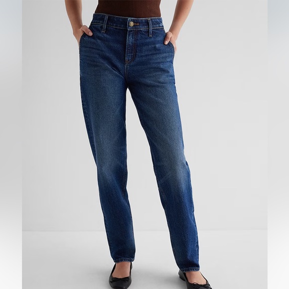 Express Denim - Express Mid Rise Dark Wash Baggy Tapered Jeans women’s NEW
